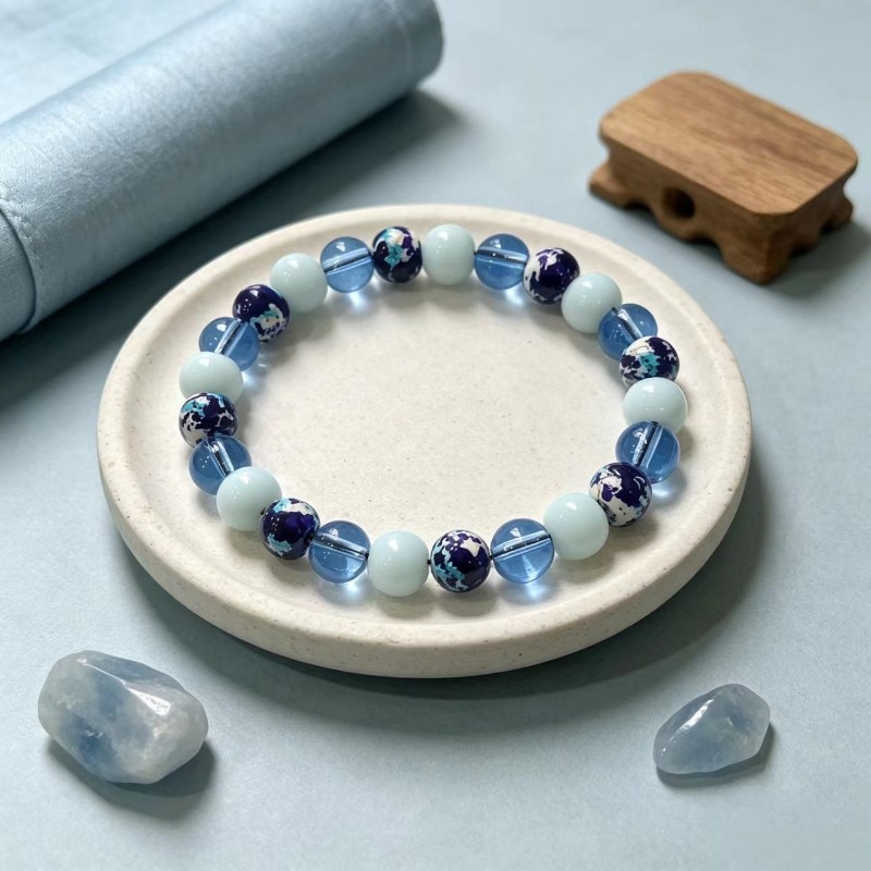 Light Blue Translucent Bead Floral Bracelet, Girly Style